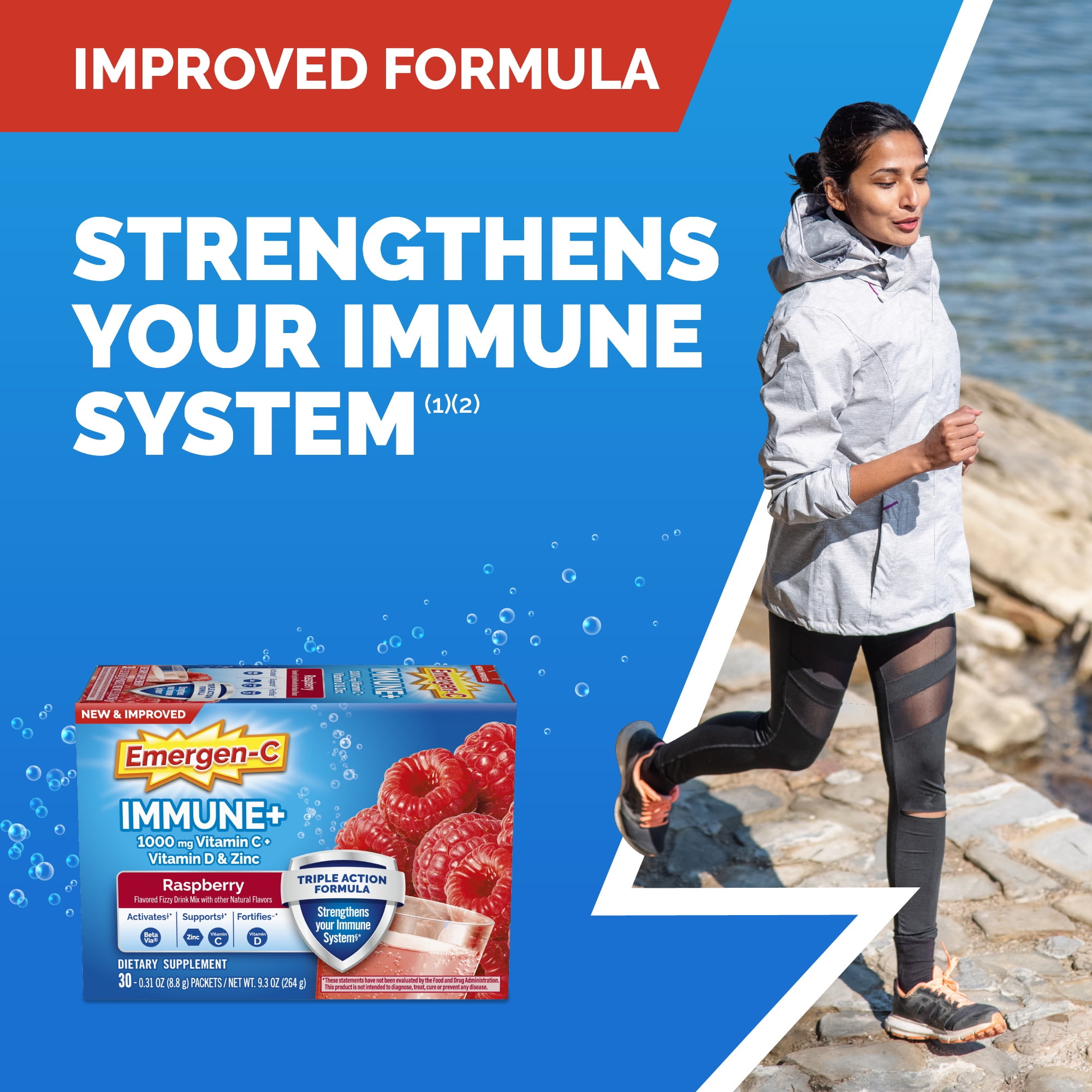 Emergen-C Immune+ Vitamin C Supplement Powder Immune Support Adults Raspberry 30 Ct