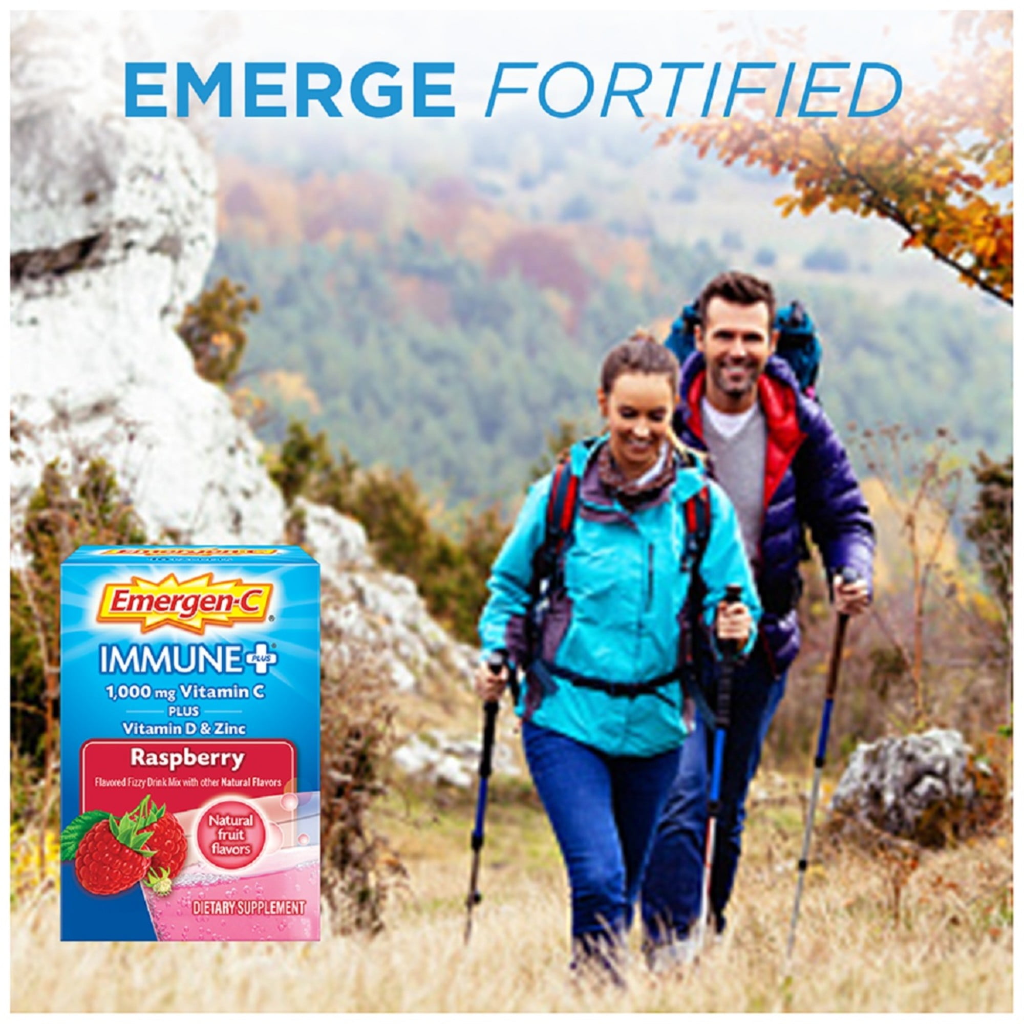 Emergen-C Immune+ 1000mg Vitamin C Powder with Vitamin D and Zinc Raspberry 10 Ct