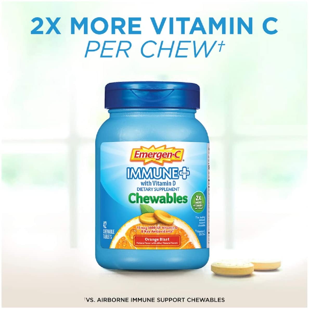 Emergen-C Immune Boost Chewable Tablets with 600 IU Vitamin D, Orange Blast Flavor - 42 ea x 3 Pack
