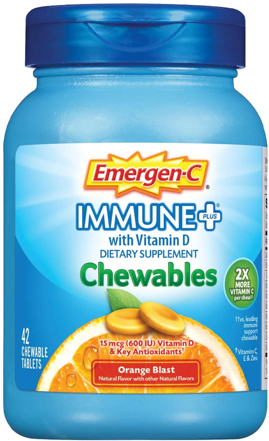 Emergen-C Immune Boost Chewable Tablets with 600 IU Vitamin D, Orange Blast Flavor - 42 ea x 3 Pack
