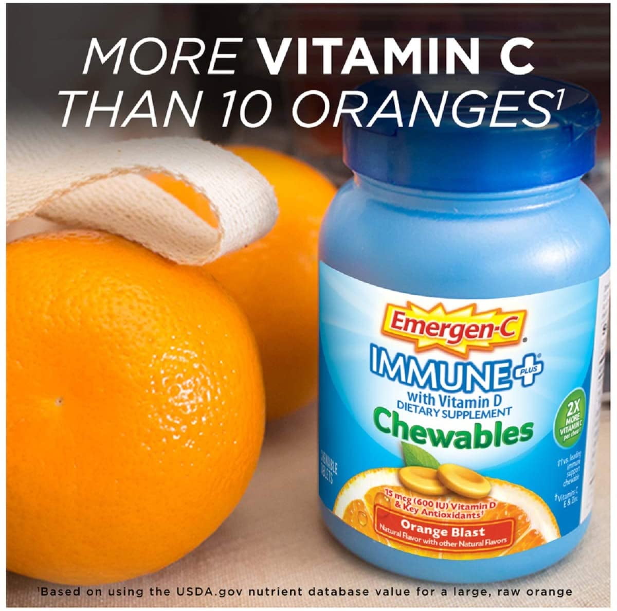 Emergen-C Immune Boost Chewable Tablets with 600 IU Vitamin D, Orange Blast Flavor - 42 ea x 3 Pack