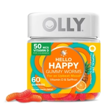 OLLY Hello Happy Gummy Worms Mood Balance Support Supplement Vitamin D Tropical 60 Ct