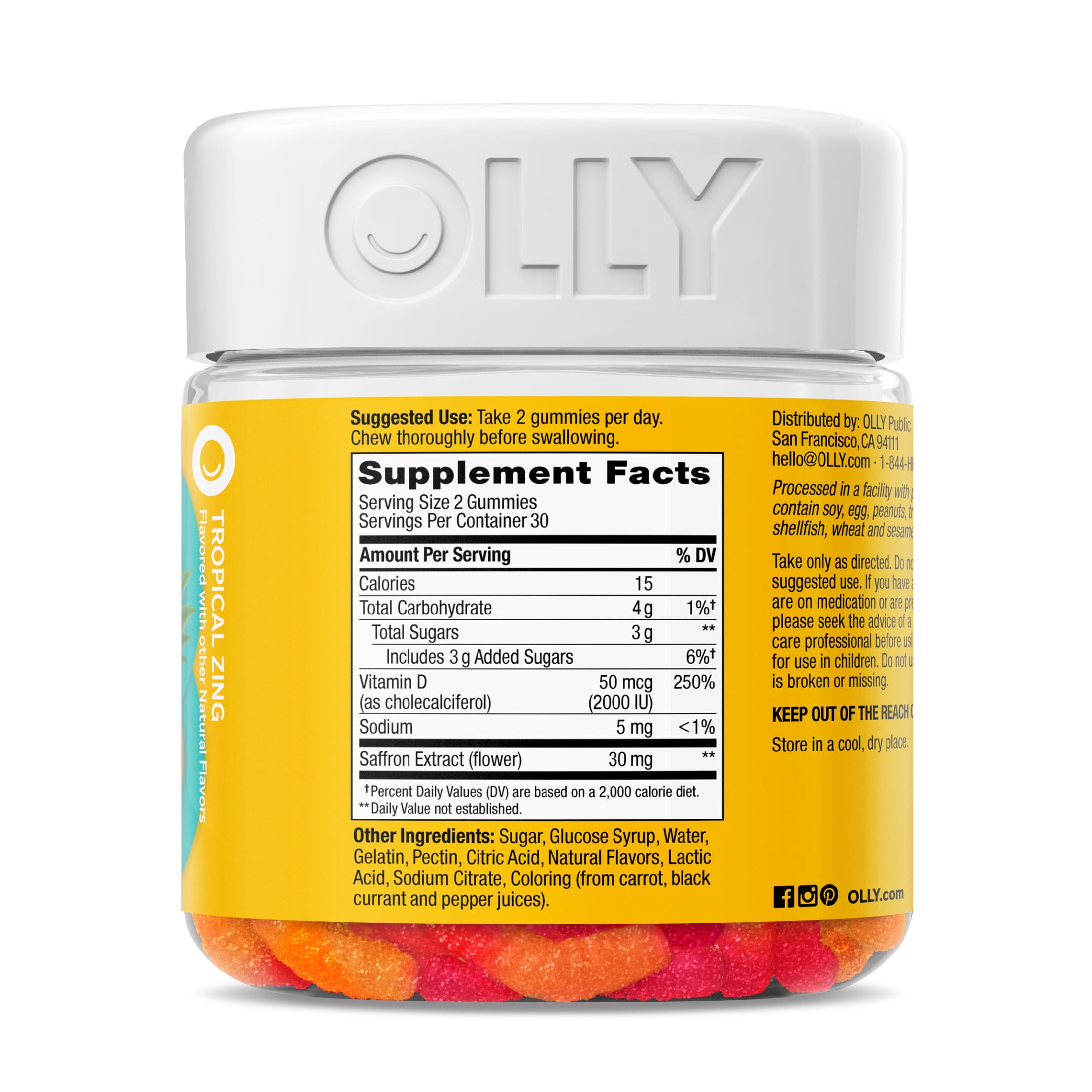 OLLY Hello Happy Gummy Worms Mood Balance Support Supplement Vitamin D Tropical 60 Ct