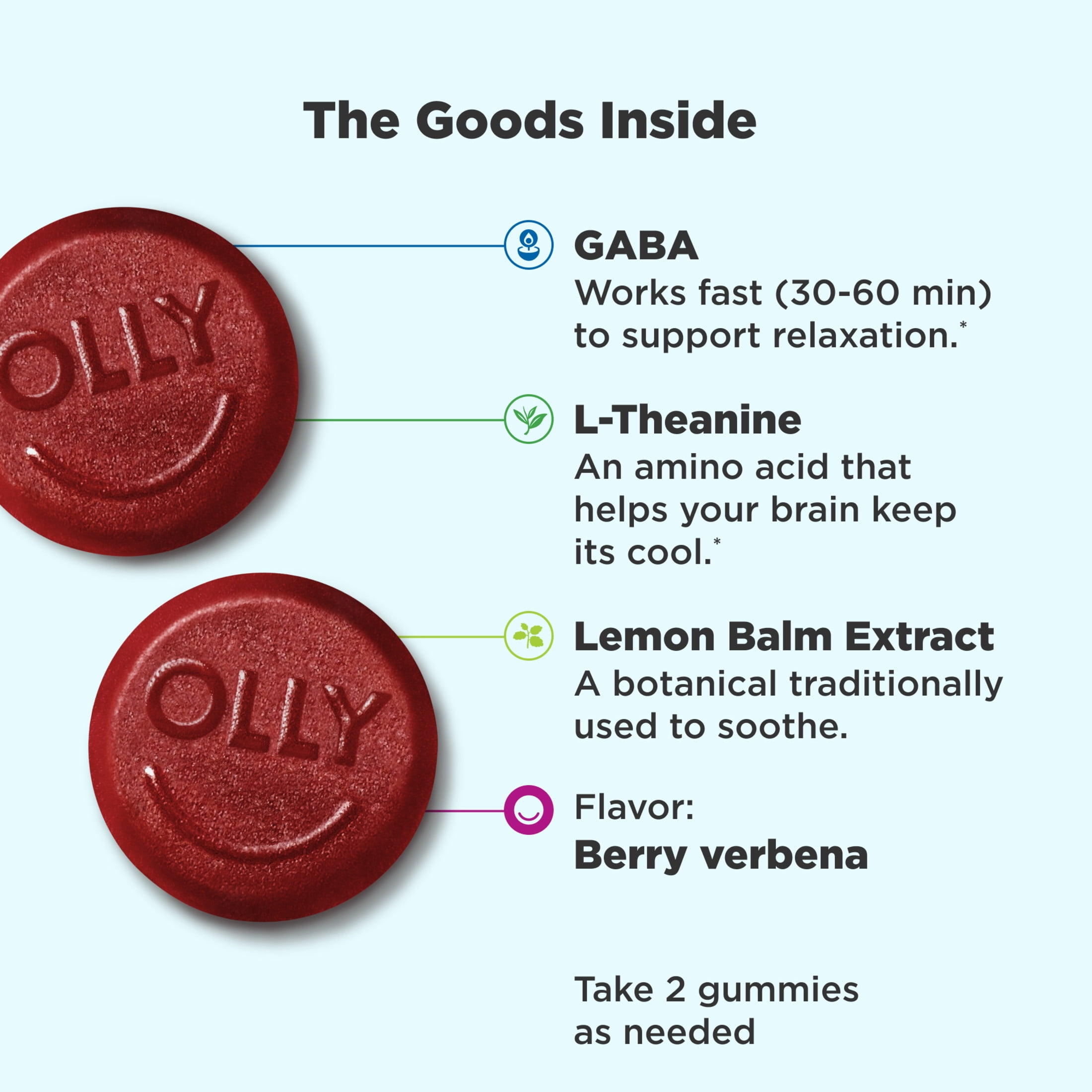 OLLY Goodbye Stress Gummy with GABA L-Theanine Lemon Balm Chamomile Berry 42 Count