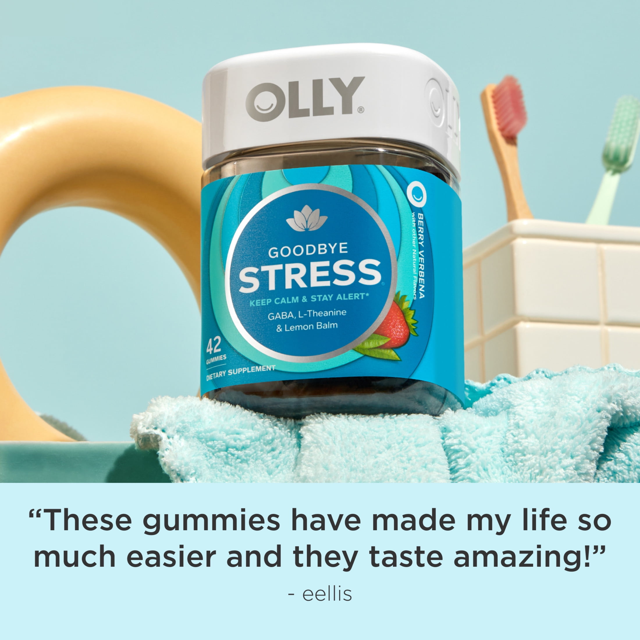 OLLY Goodbye Stress Gummy with GABA L-Theanine Lemon Balm Chamomile Berry 42 Count