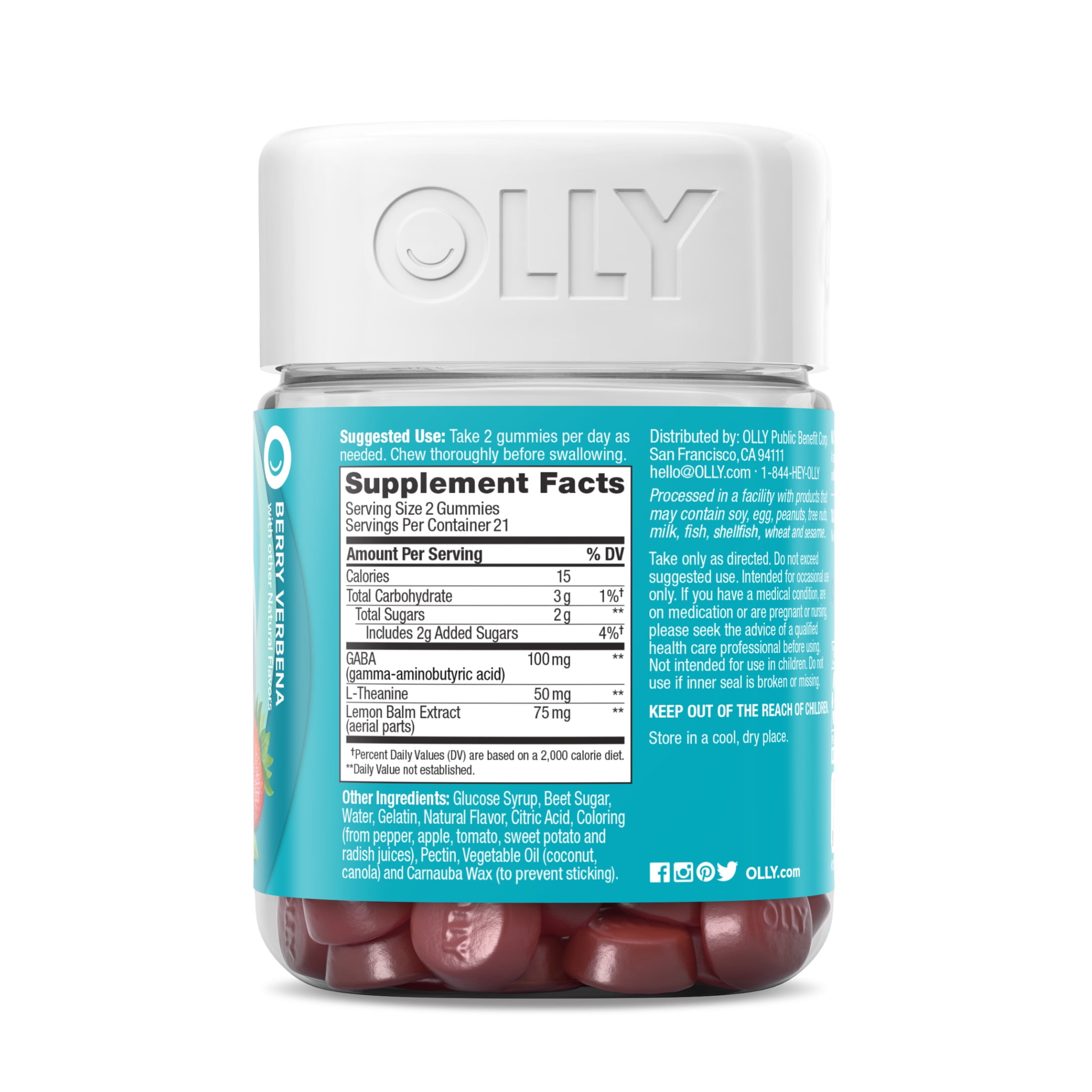 OLLY Goodbye Stress Gummy with GABA L-Theanine Lemon Balm Chamomile Berry 42 Count