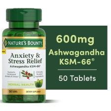 Nature's Bounty Stress Relief Supplement Ashwagandha KSM 66 L Theanine 50 Ct Tablets