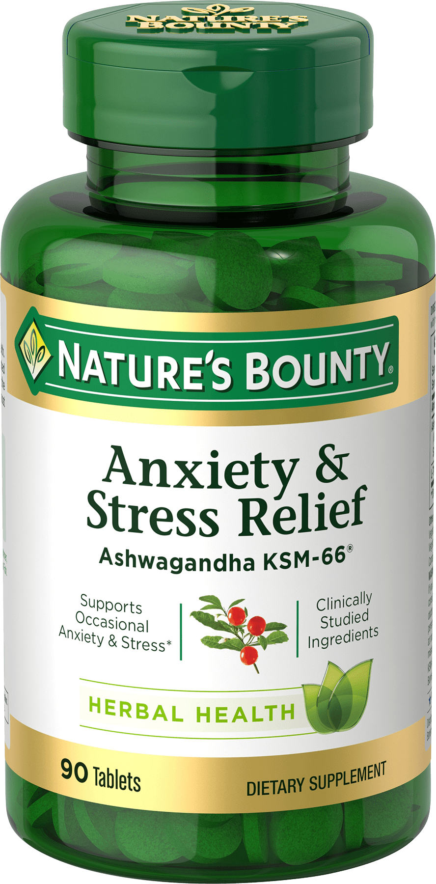 Nature's Bounty Ashwagandha KSM-66 Anxiety Stress Relief Supplement Tablets 90 Ct.