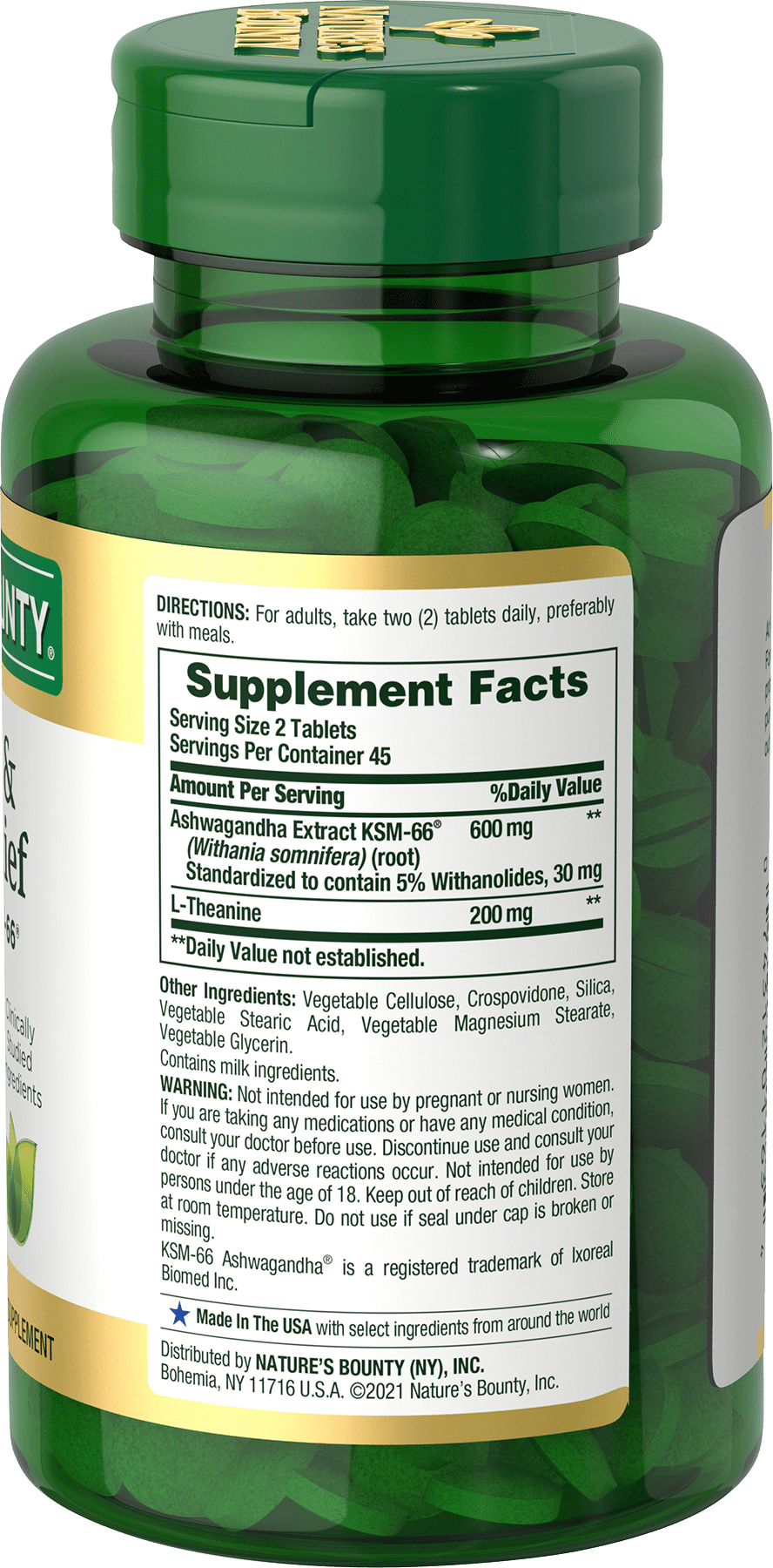 Nature's Bounty Ashwagandha KSM-66 Anxiety Stress Relief Supplement Tablets 90 Ct.