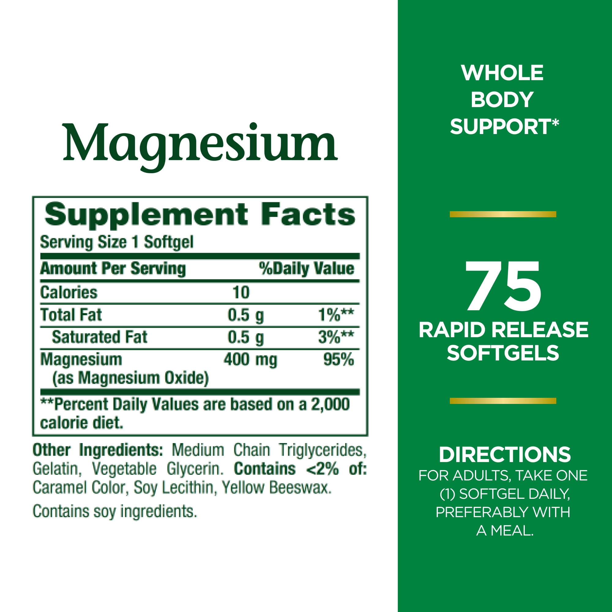 Nature's Bounty Magnesium Rapid Release Softgels 400 Mg 75 Ct