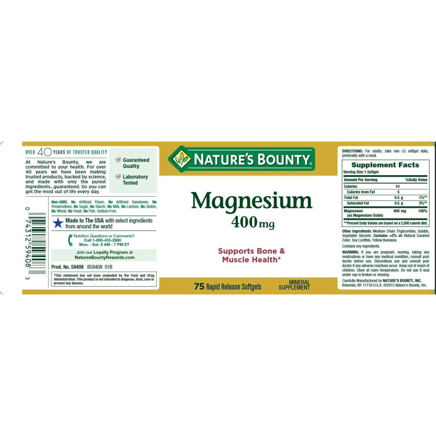Nature's Bounty Magnesium Rapid Release Softgels 400 Mg 75 Ct