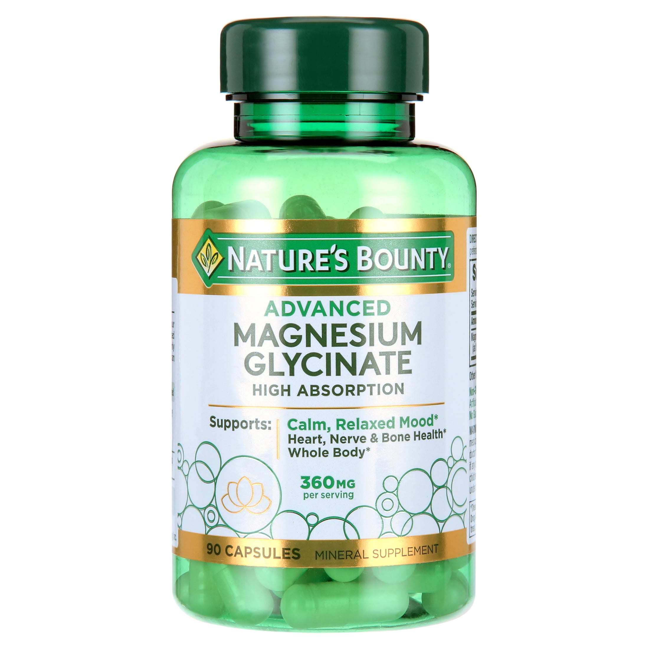 Nature's Bounty Advanced Magnesium Glycinate 360mg 90 Ct for Heart Nerves Muscle Bone Health Support