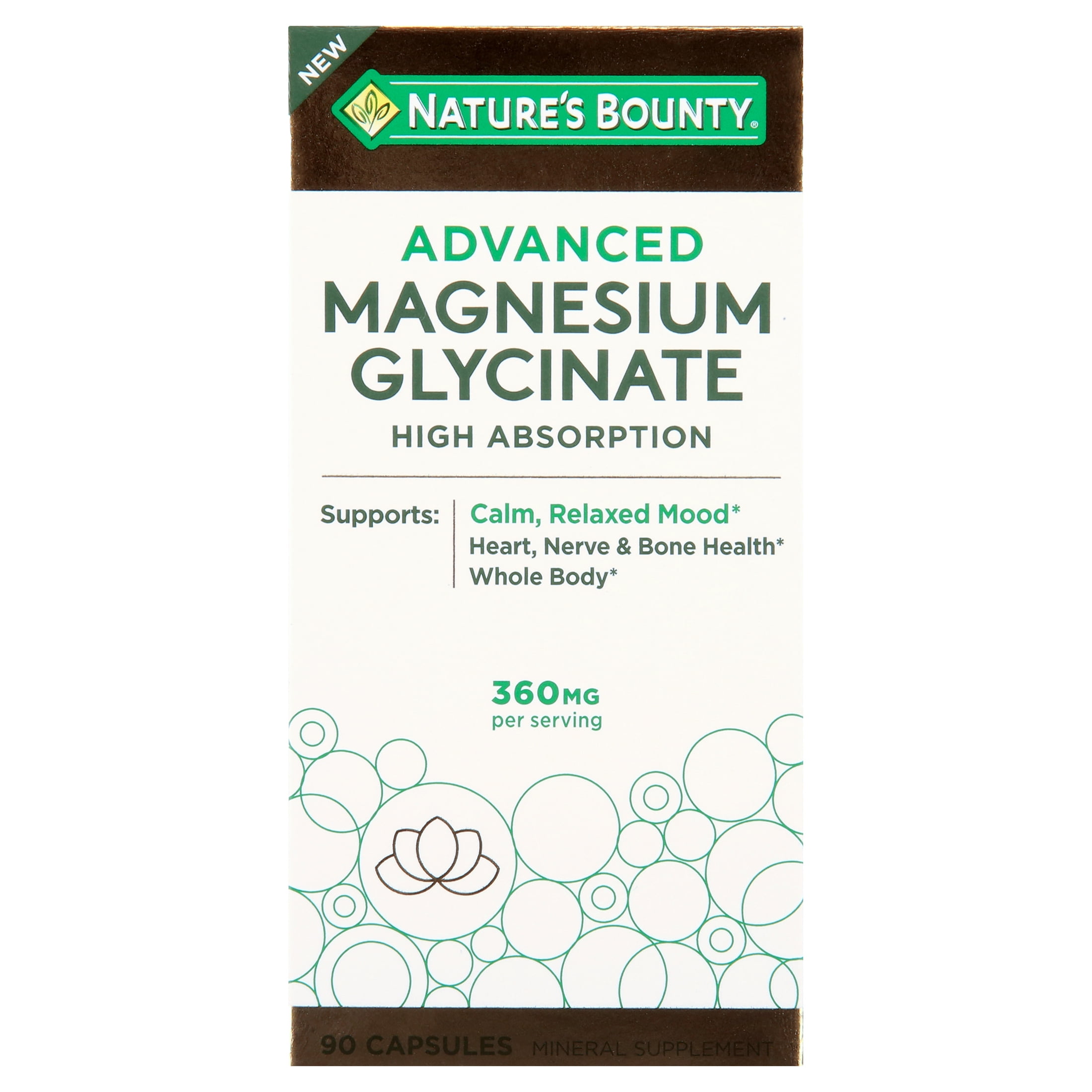 Nature's Bounty Advanced Magnesium Glycinate 360mg 90 Ct for Heart Nerves Muscle Bone Health Support
