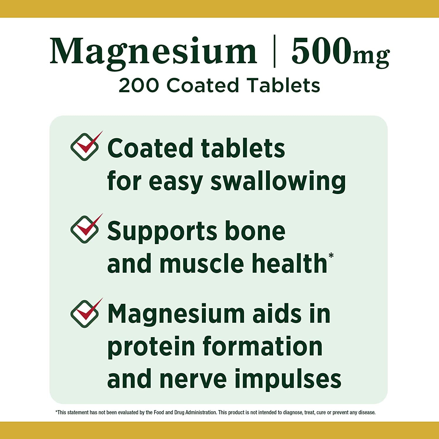 Nature's Bounty Magnesium 500mg Coated Tablets 200