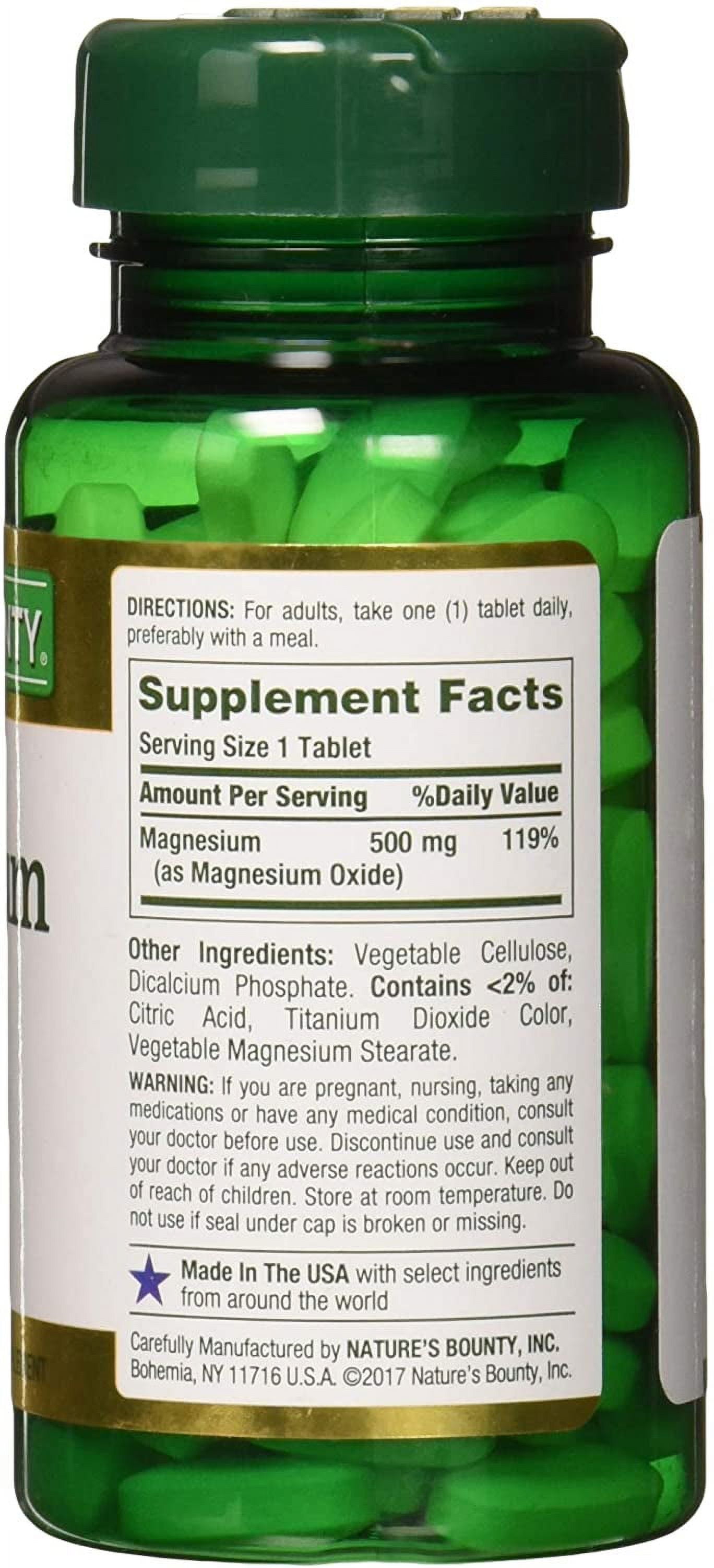 Nature's Bounty Magnesium Tabs 500mg - Pack of 100 Tablets