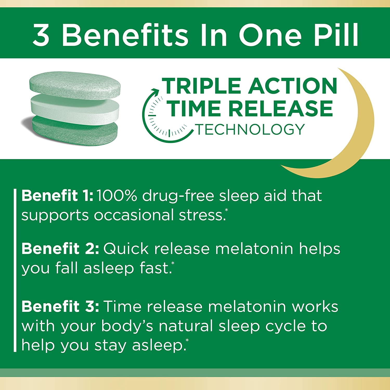 Nature’s Bounty Sleep3 Sleep Aid Melatonin Relaxation Stress Relief Tri-Layered Tablets 10 Mg 28 Ct
