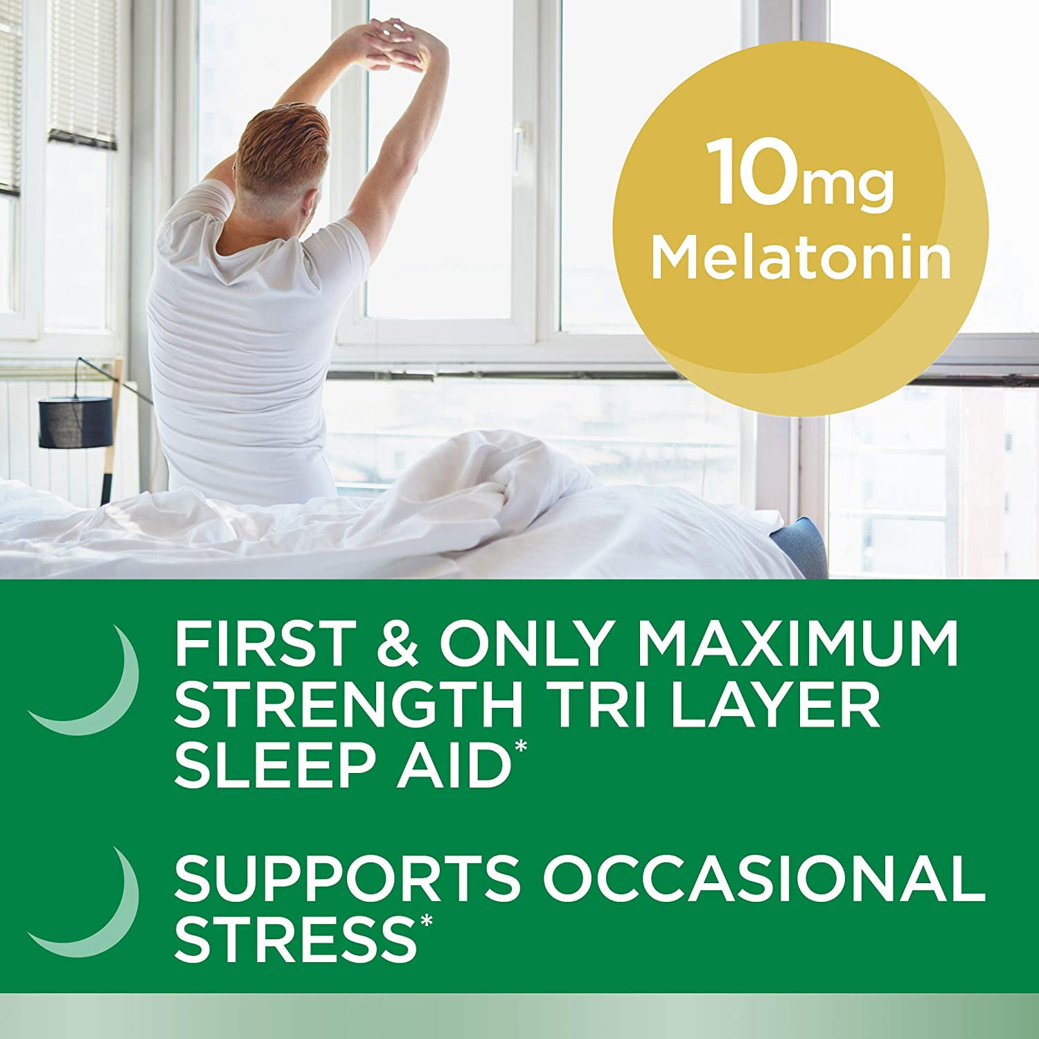 Nature’s Bounty Sleep3 Sleep Aid Melatonin Relaxation Stress Relief Tri-Layered Tablets 10mg 28 Ct