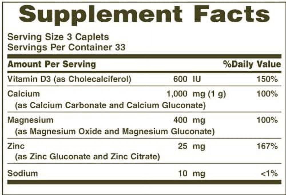 Nature's Bounty Calcium Magnesium Zinc Caplets 100 ea Pack of 2