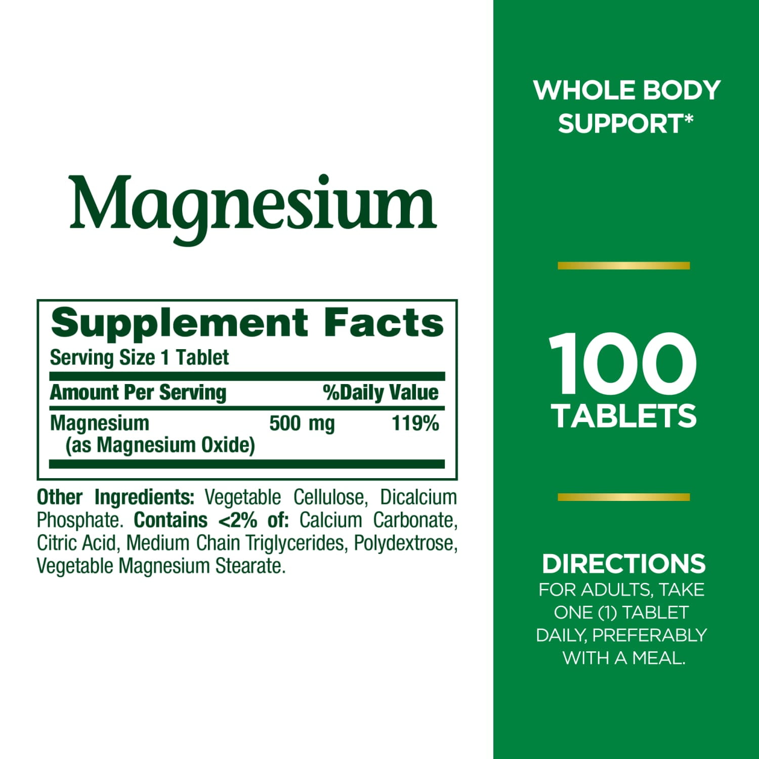 Nature's Bounty Magnesium 500mg 100 Tabs for Optimal Health