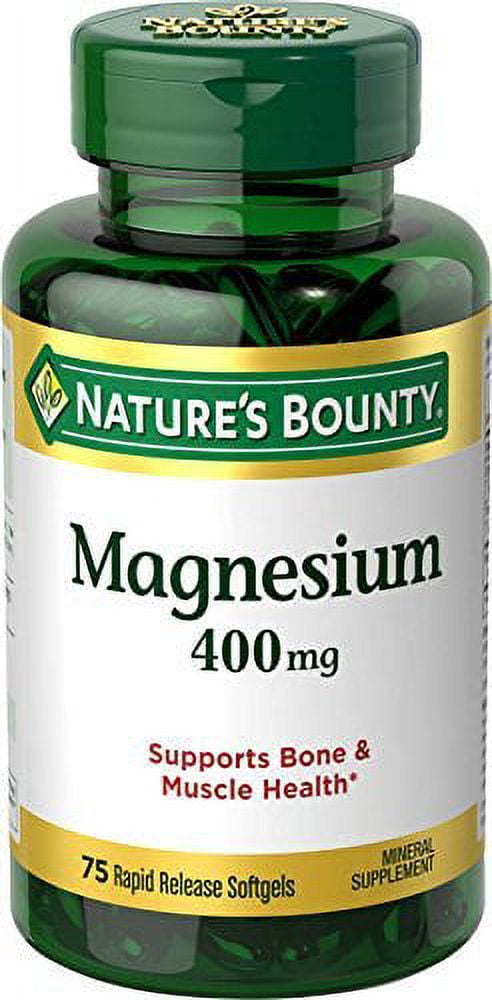 Nature's Bounty Magnesium 400mg Softgel 75 Count for Healthy Living.