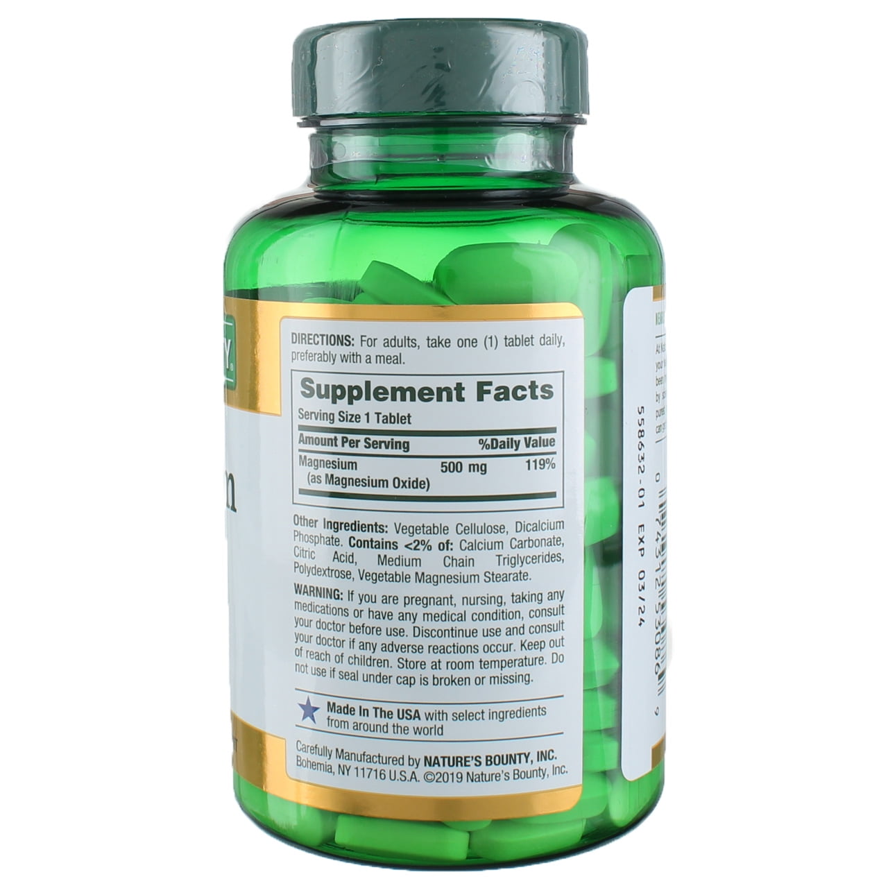 Nature's Bounty Magnesium 500mg Size Coated Tablets 200 ea Pack of 4
