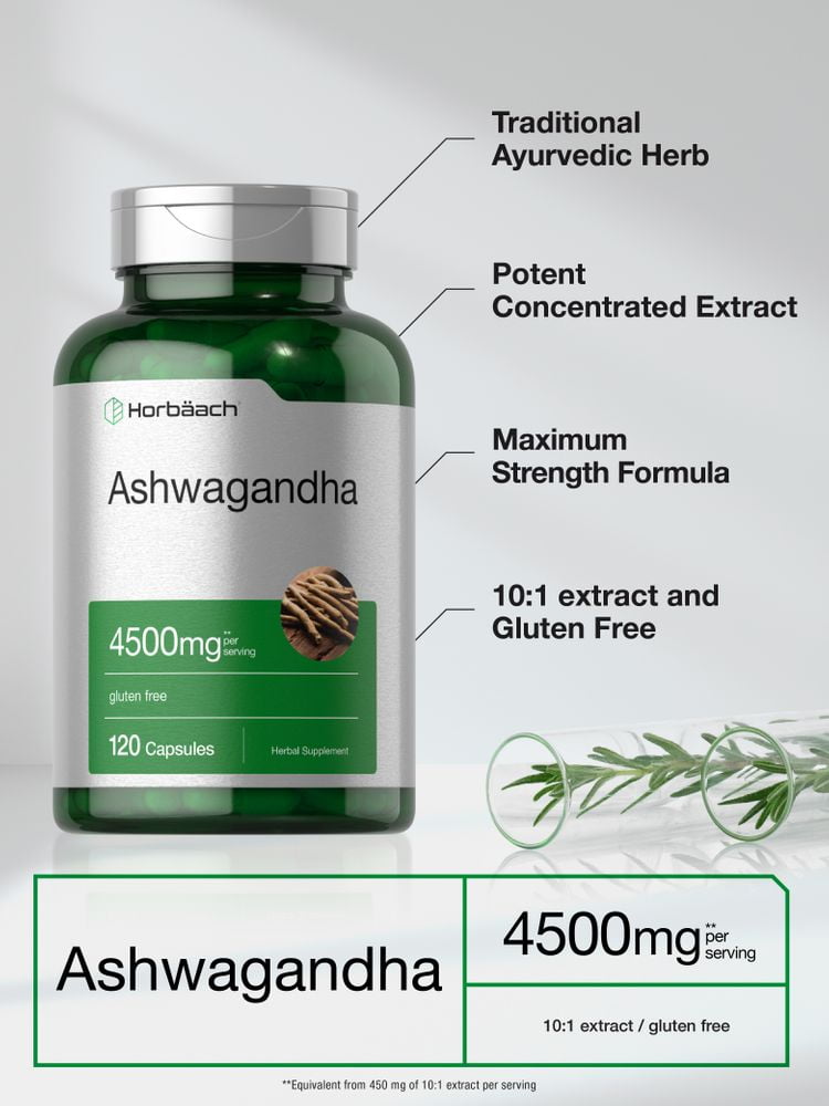 Horbaach ashwagandha Capsules 4500mg Supplement for Men and Women 120 Count
