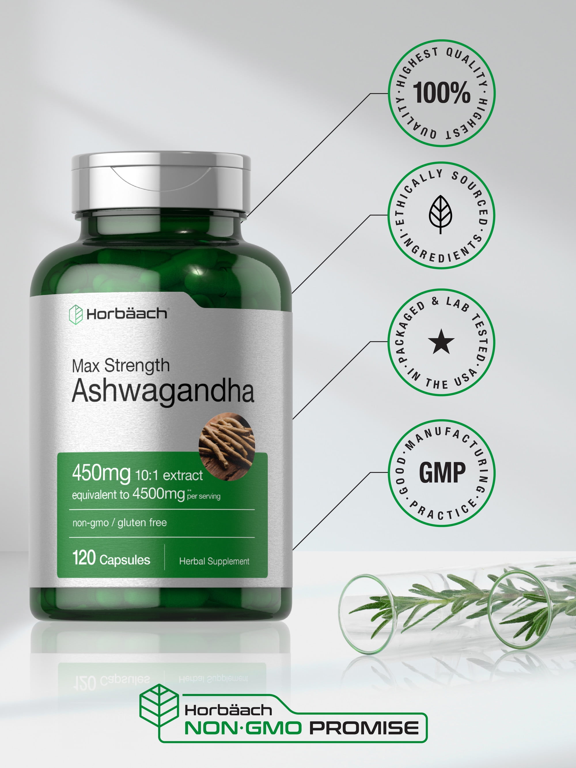 Horbaach Ashwagandha Capsules Max Strength Supplement 120 Capsules