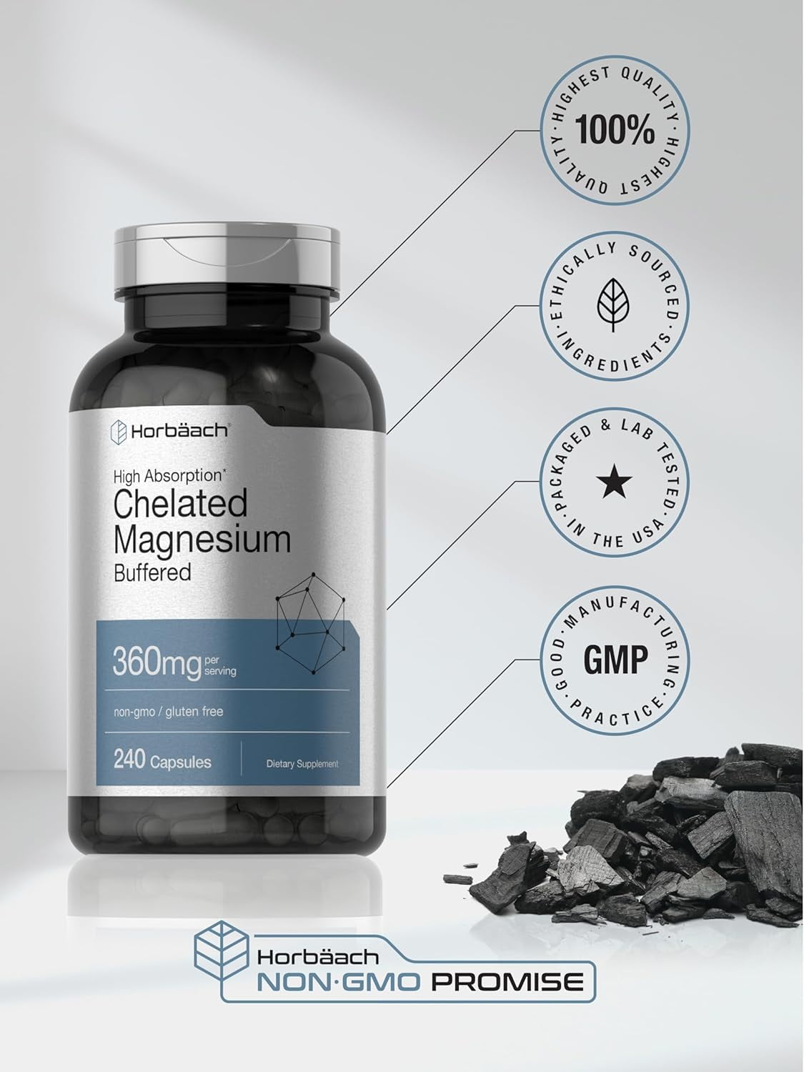 Horbaach Chelated Magnesium 360mg 240 Capsules