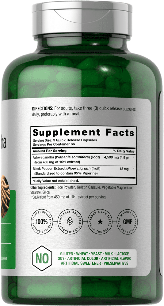 Horbaach Ashwagandha Capsules 4500mg 200 Count with Black Pepper Men Women