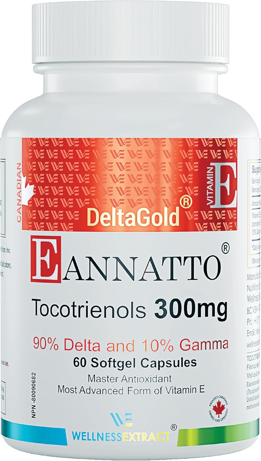 Eannatto Tocotrienols Vitamin E Supplements, Immune Health Support, Non-GMO, Gluten Free, Antioxidant (300MG 60 Softgels)