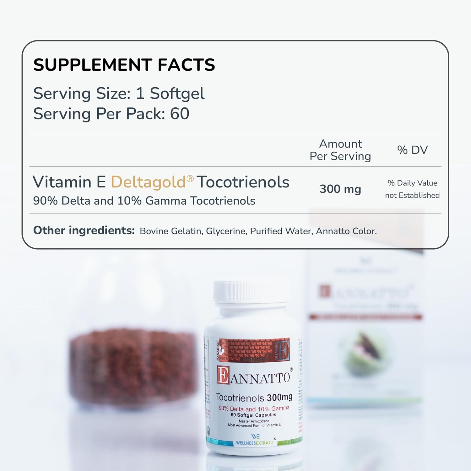 Eannatto Tocotrienols Vitamin E Supplements, Immune Health Support, Non-GMO, Gluten Free, Antioxidant (300MG 60 Softgels)