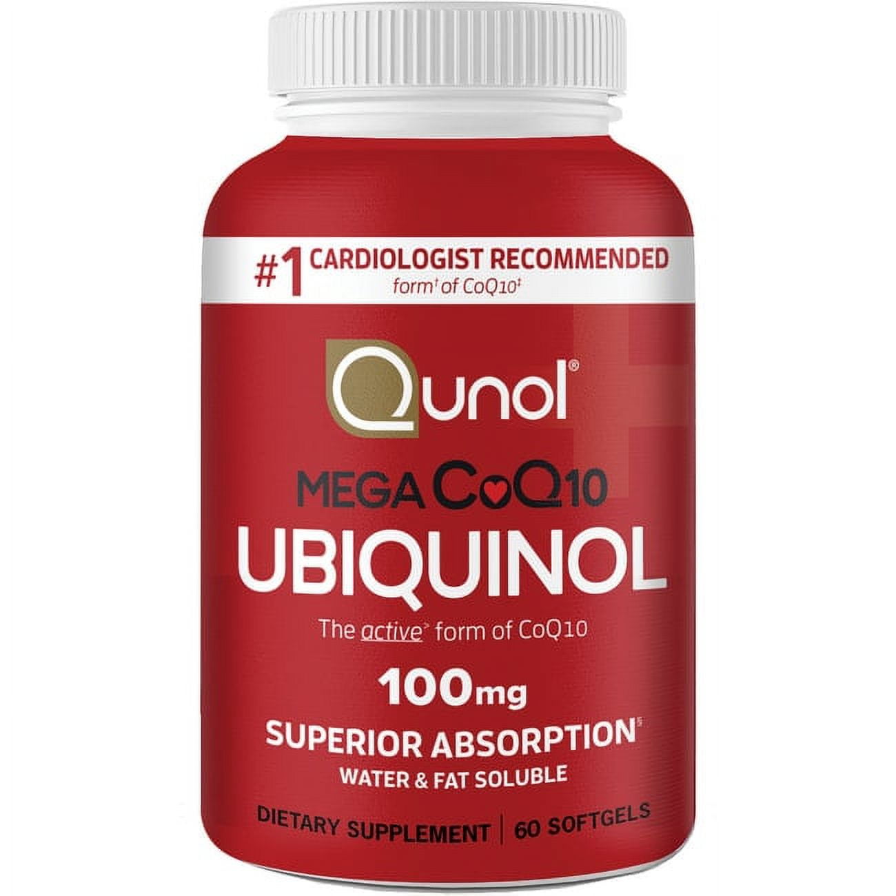 Qunol Mega Ubiquinol CoQ10 Softgels 100mg Heart Health Antioxidant Supplement 60 Count