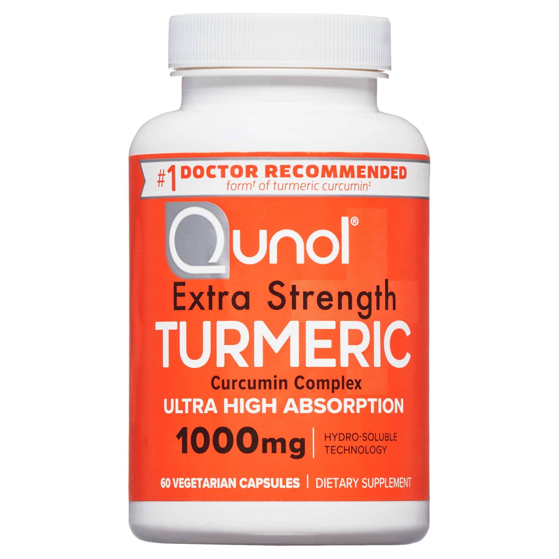 Qunol Turmeric Curcumin Capsules 1000mg Extra Strength - Hydro-Soluble Tech - 60 Veggie Capsules