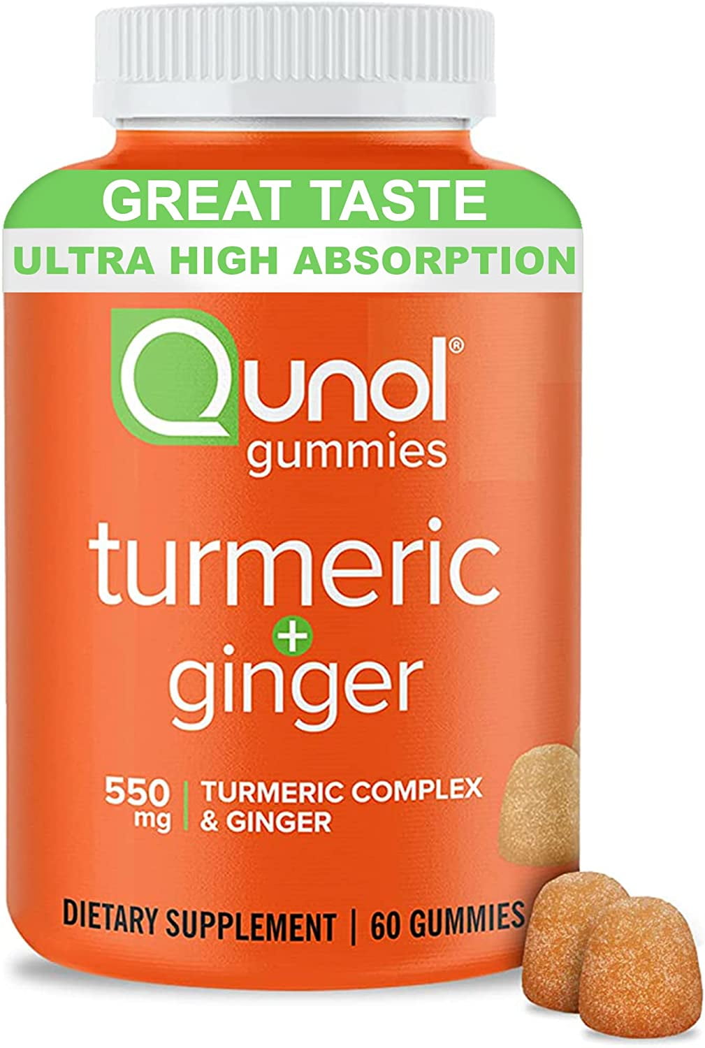 Qunol Turmeric Ginger Gummies 500mg + 50mg Joint Support Supplement Ultra High Absorption Tumeric Ginger