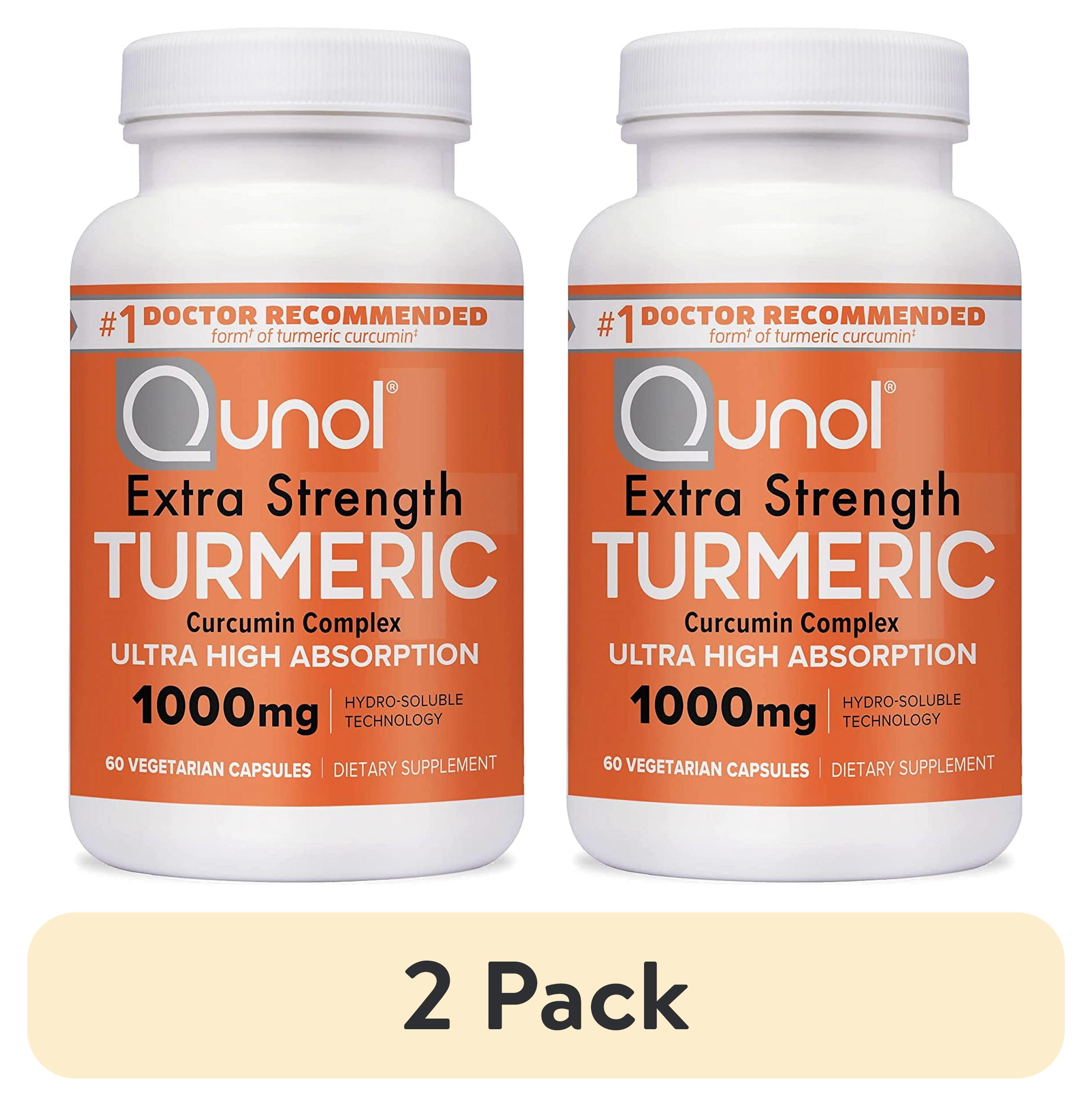 Qunol Turmeric Curcumin Capsules 1000mg Extra Strength 2 Pack Hydro-Soluble Technology 60 Veggie Capsules