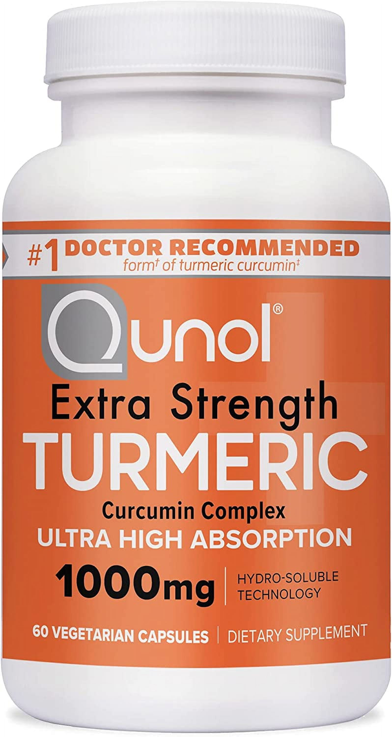 Qunol Turmeric Curcumin Capsules 1000mg Extra Strength 2 Pack Hydro-Soluble Technology 60 Veggie Capsules