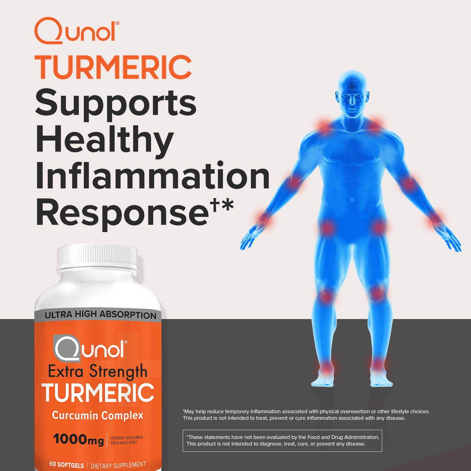 Qunol Turmeric Curcumin 1000mg High Absorption for Joint Support 30 Softgels