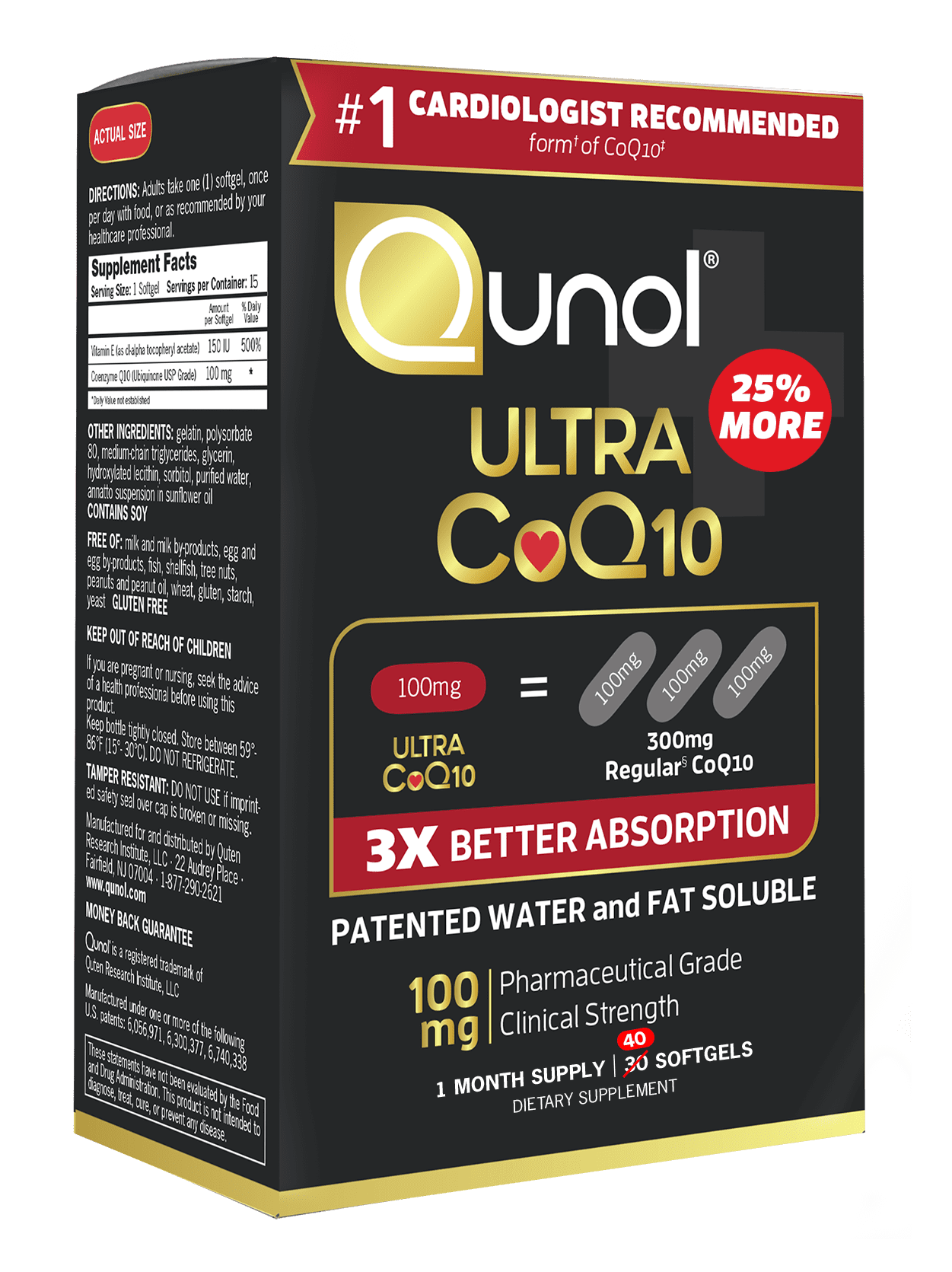 Qunol Ultra CoQ10 Softgel 100mg 3X Better Absorption Heathy Heart Dietary Supplement 40 Count