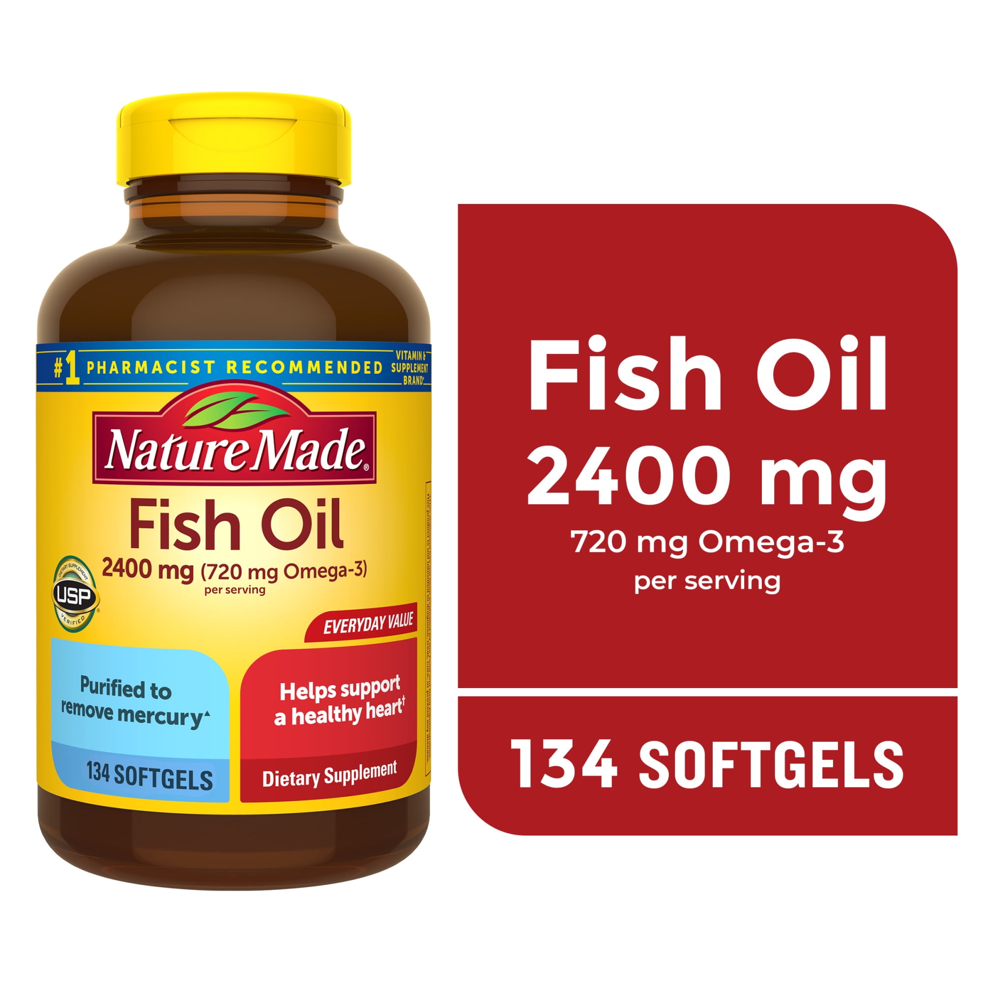 Nature Made Fish Oil 2400mg Per Serving Softgels Omega 3 Fish Oil Supplements 134 Count