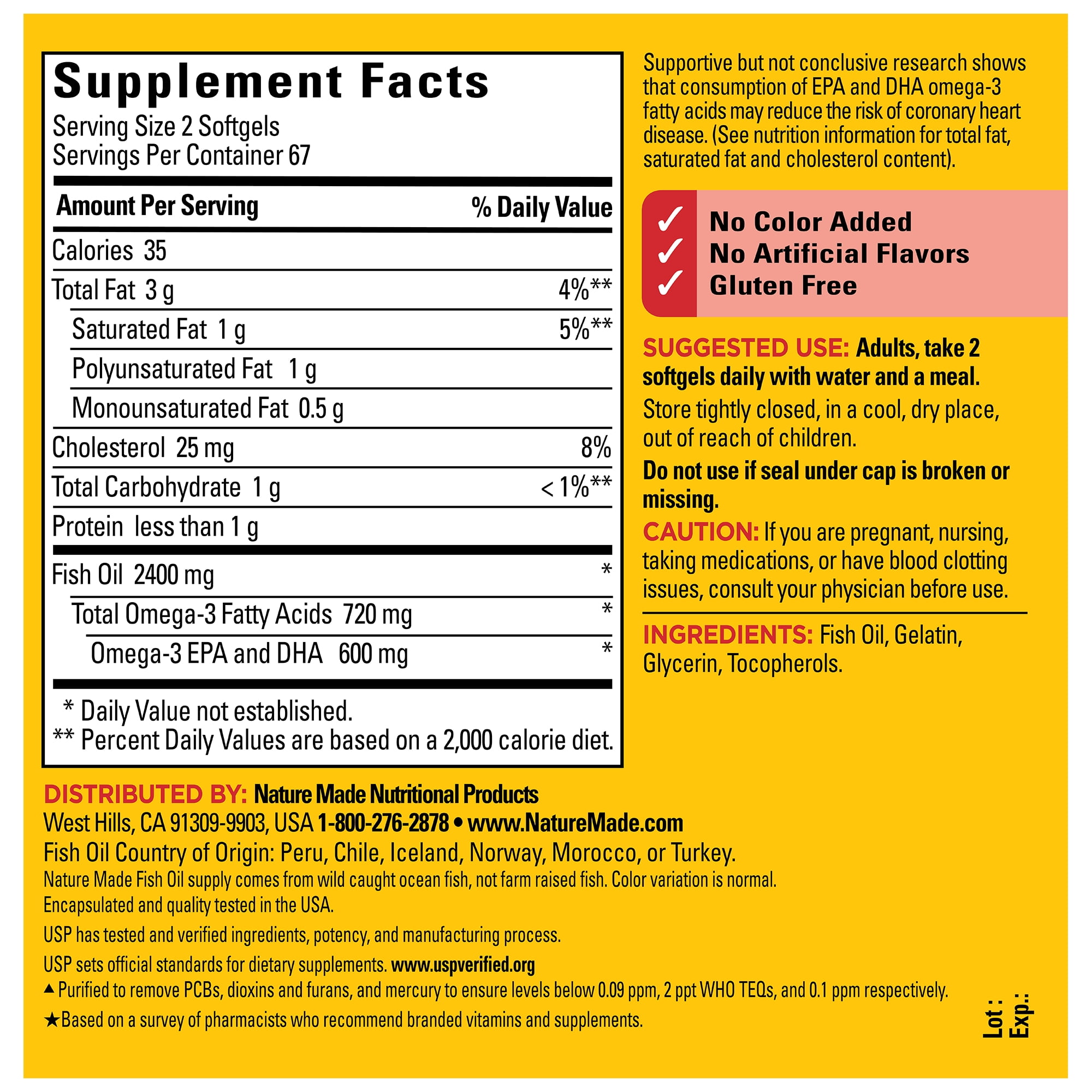 Nature Made Fish Oil 2400mg Per Serving Softgels Omega 3 Fish Oil Supplements 134 Count