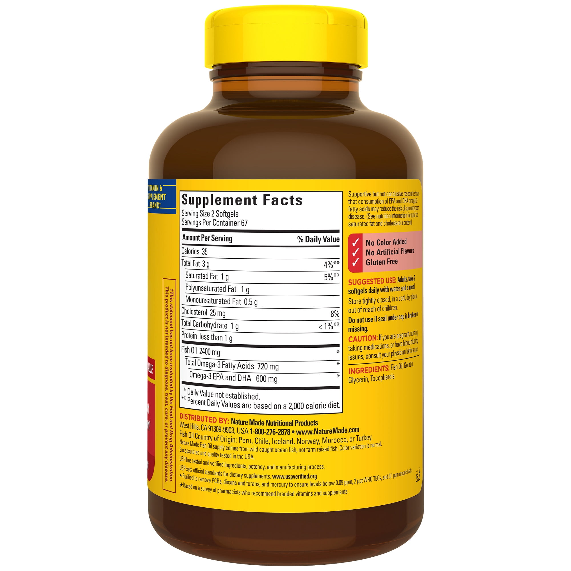 Nature Made Fish Oil 2400mg Per Serving Softgels Omega 3 Fish Oil Supplements 134 Count