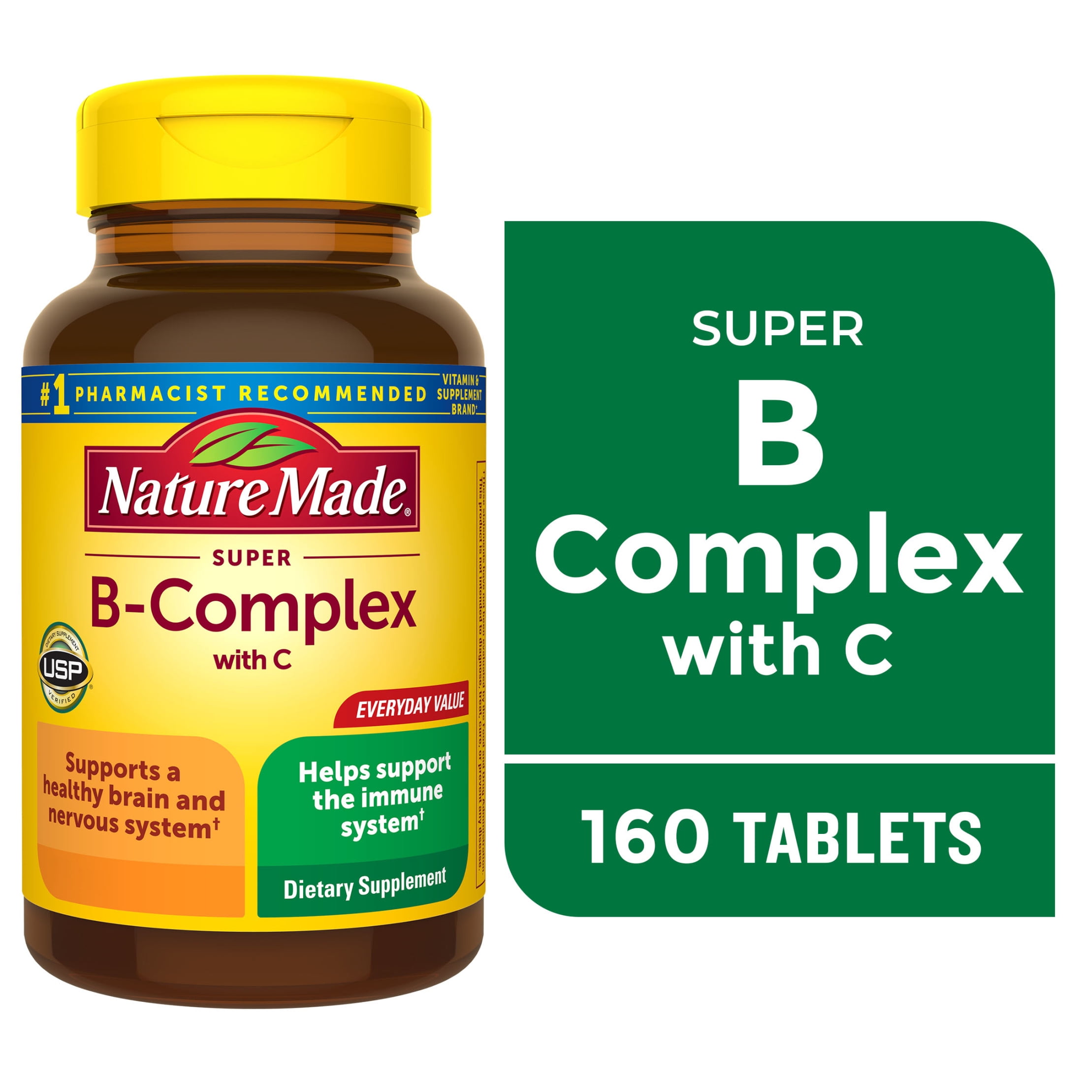 Nature Made Super B Complex Vitamin C Folic Acid Tablets Dietary Supplement 160 Count