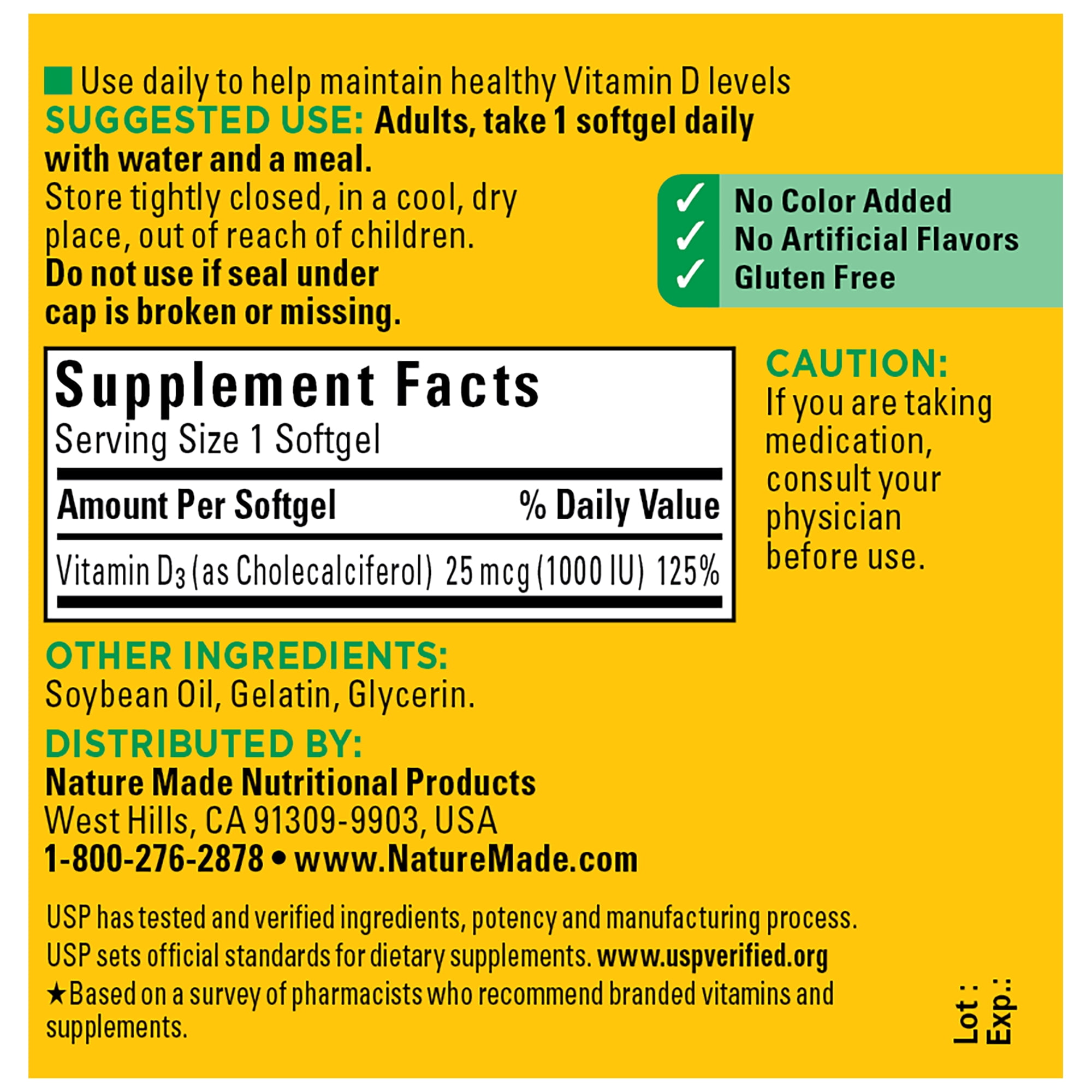 Nature Made Vitamin D3 1000 IU Softgels for Bone and Immune Health Support 200 Count Twin Pack