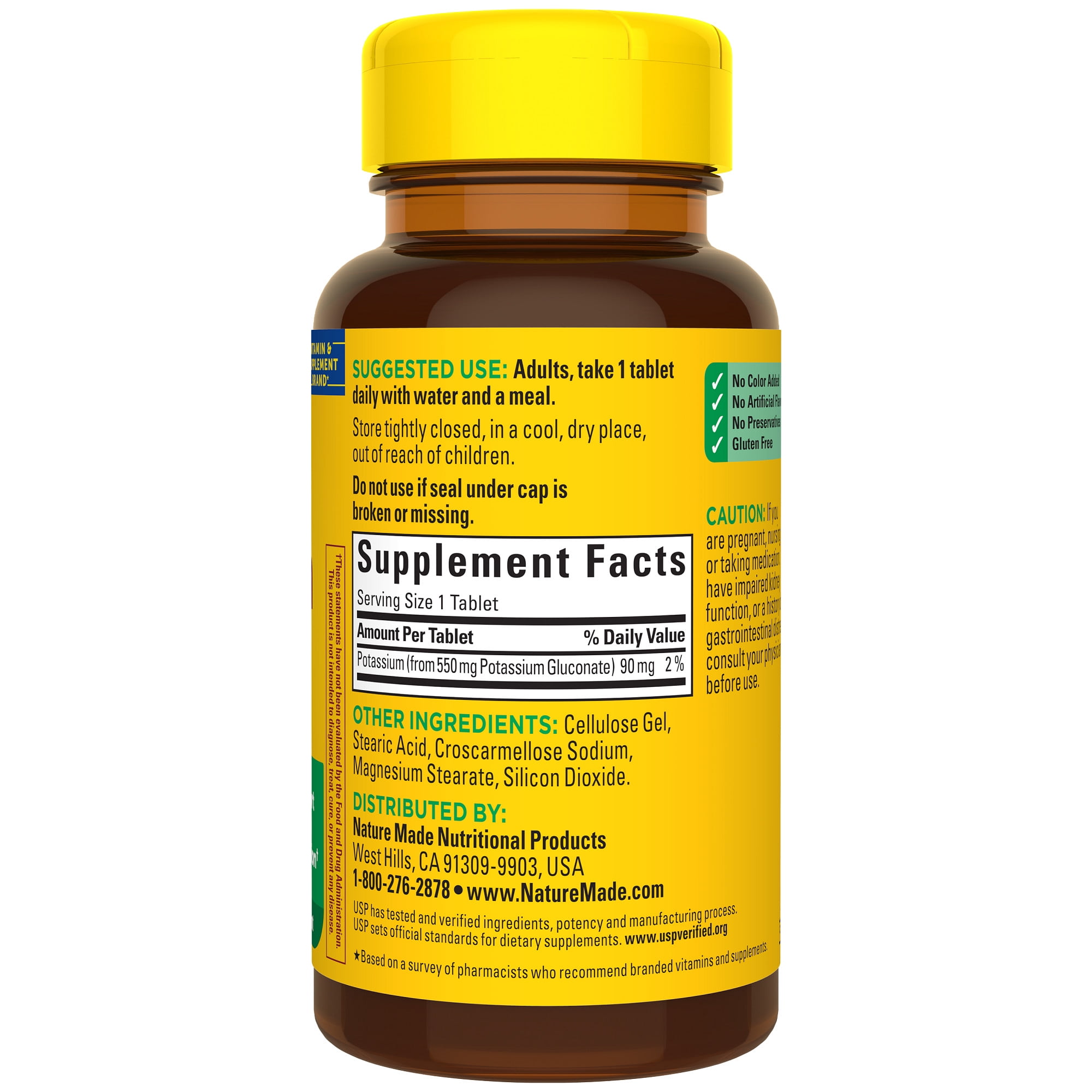 Nature Made Potassium Gluconate 550mg 100 Ct Tablets