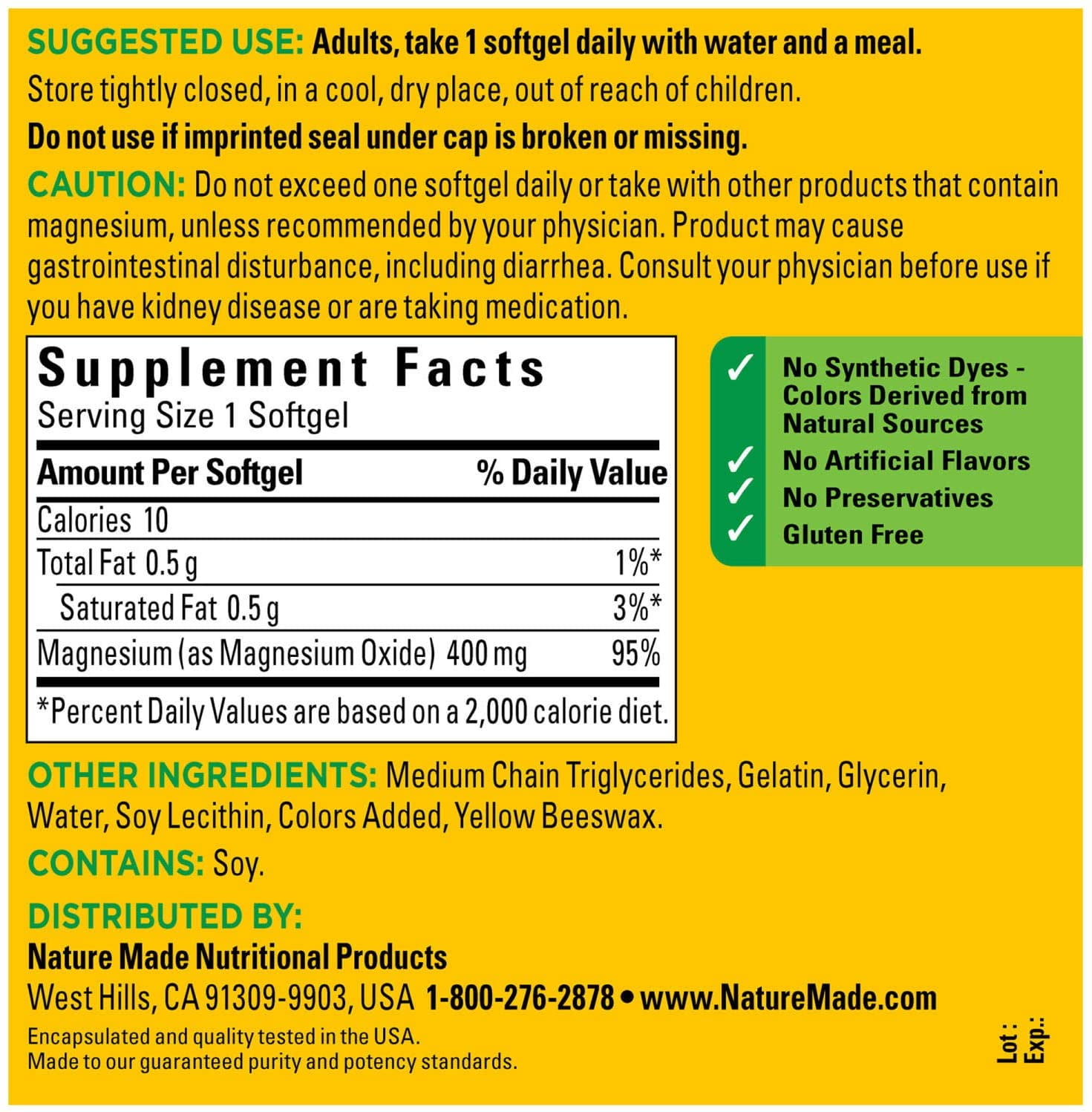 Nature Made Extra Strength Magnesium 400mg 150 Liquid Softgels Supplement