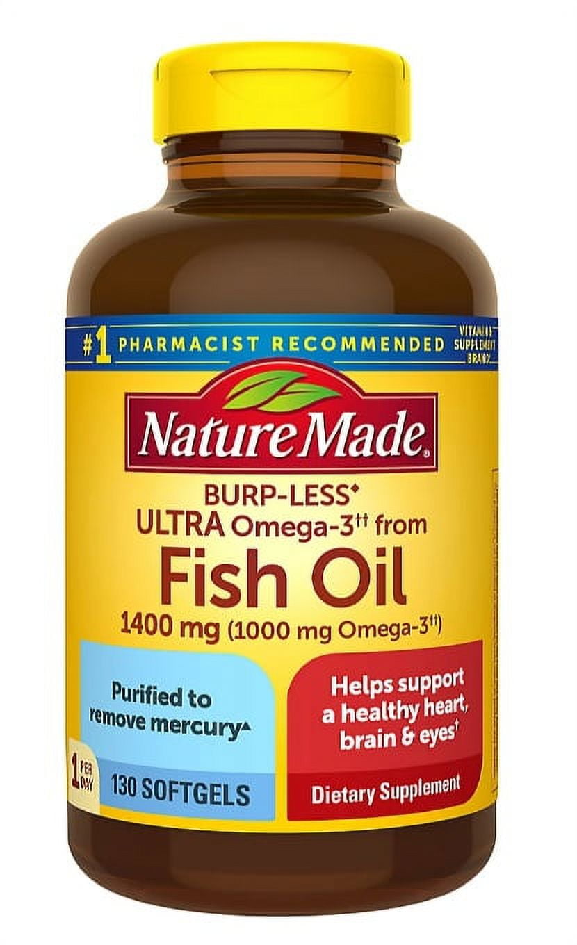 Nature Made Ultra Omega-3 Burpless Fish Oil Softgels 1400mg with Omega 3 1000mg 130 Ct