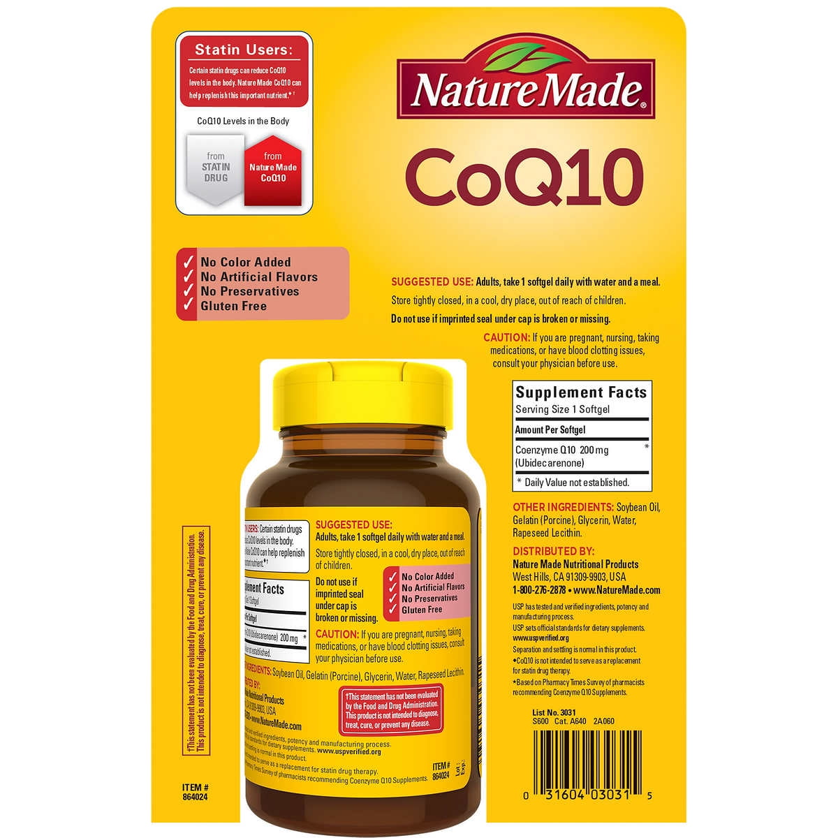 Nature Made CoQ10 200mg 140 Softgels for Heart Health and Energy Boost
