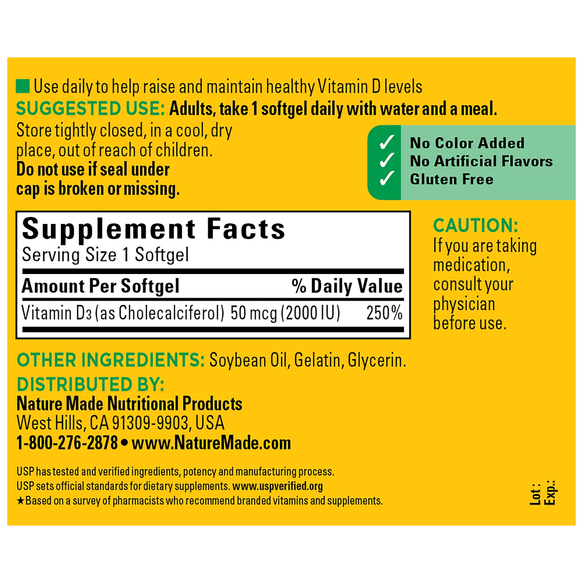 Nature Made D3 2000 IU Softgels Dietary Supplement for Bone Immune Health 260 Count