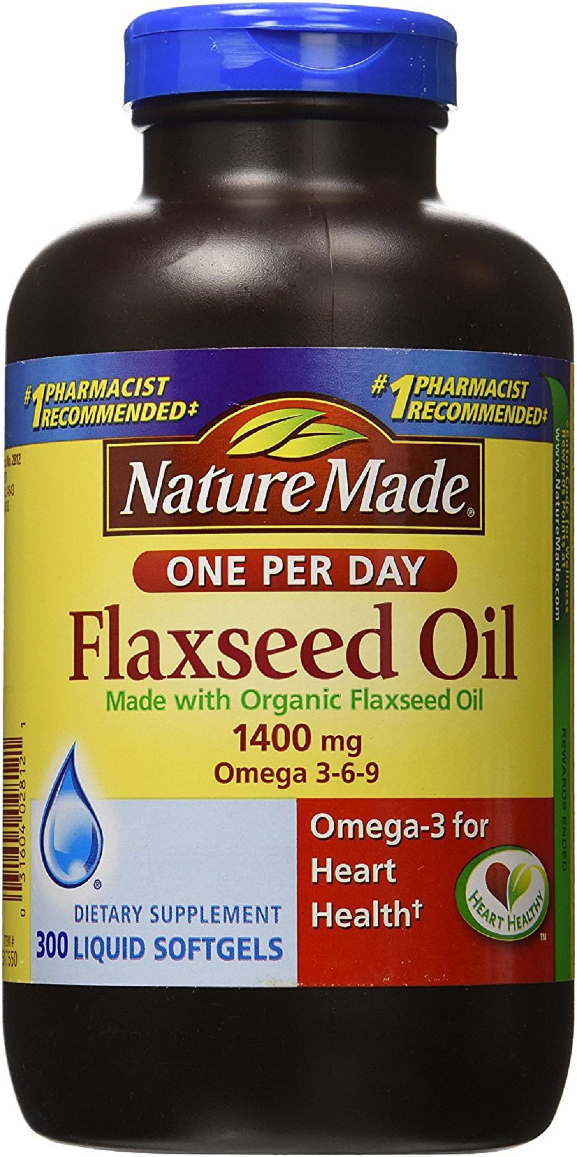 Nature Made Organic Flaxseed Oil 1400mg Omega 3 6 9 Heart Health 300 Softgels Pack of 2