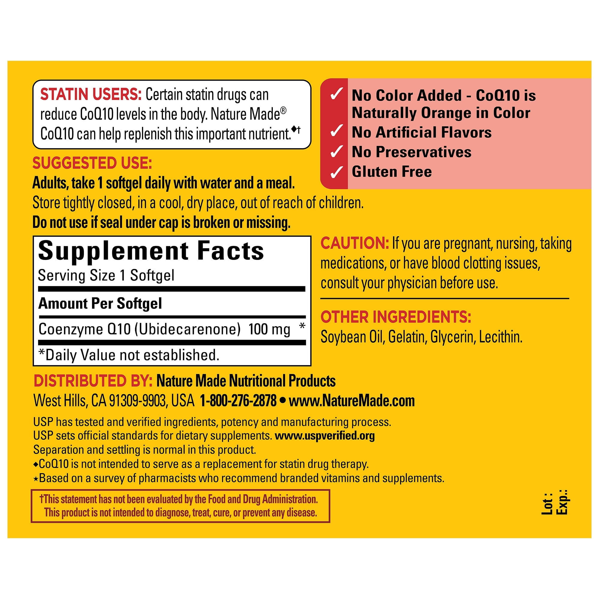 Nature Made CoQ10 100mg Softgels 72 Count